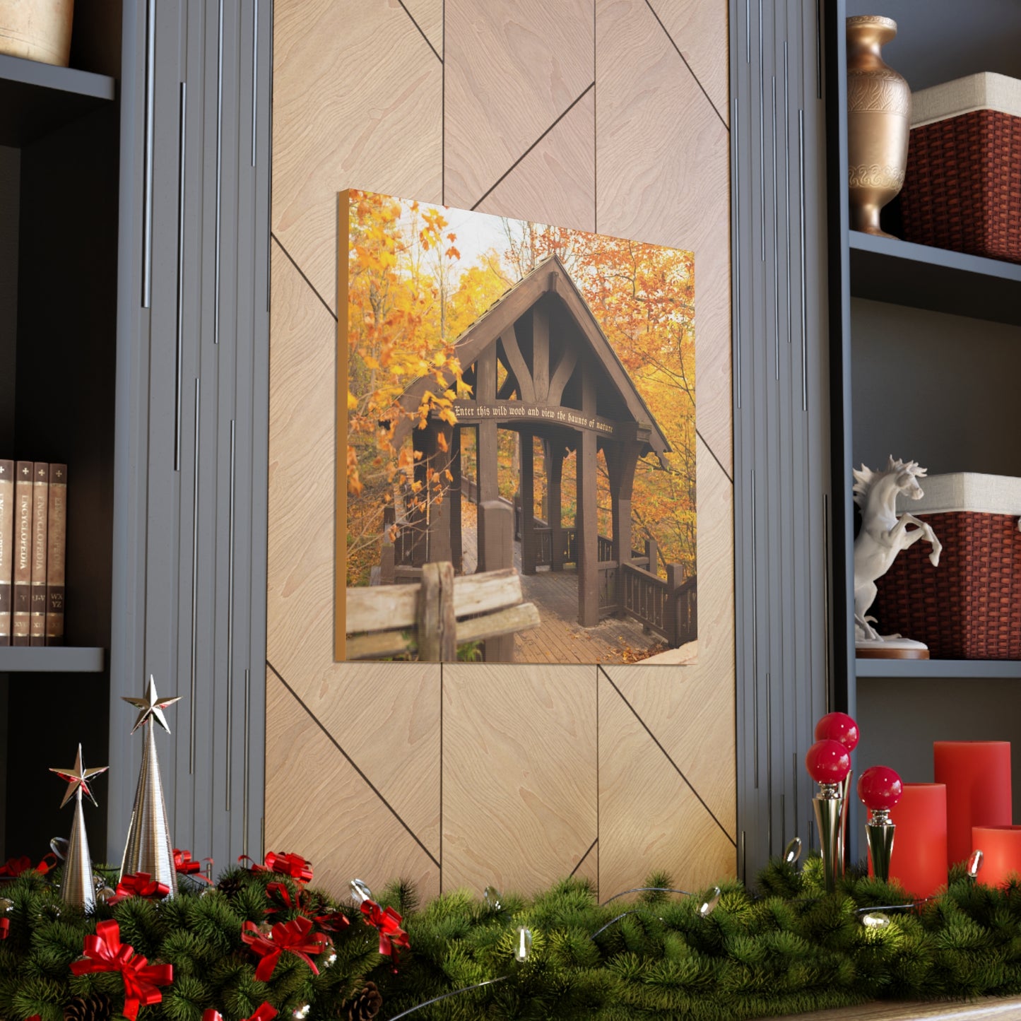 7 Bridges Trail’s Covered Bridge at Grant Park in South Milwaukee Wisconsin, Photography Canvas Wrap Wall Art