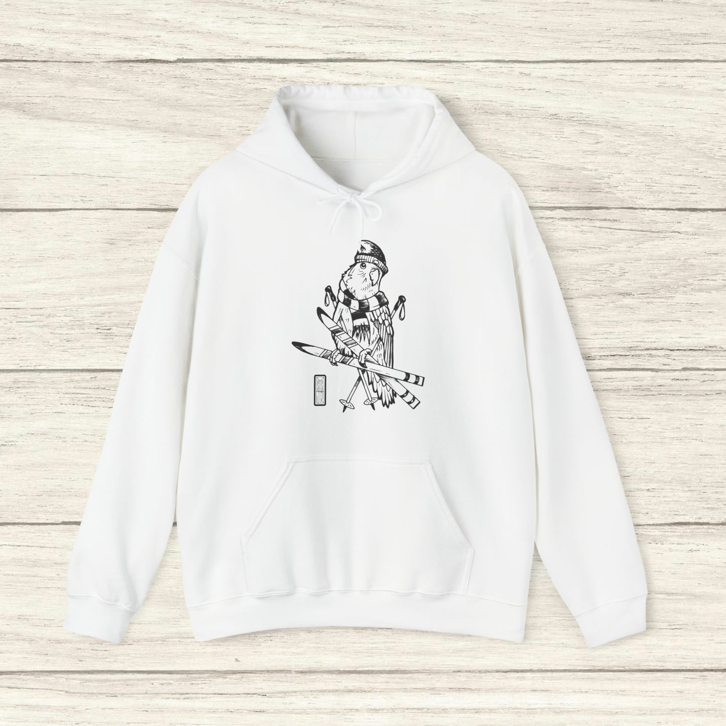 Lovebird Goes Skiing, Line Art Hoodie