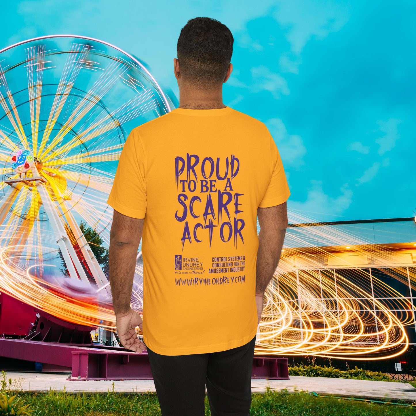 Gold Proud to Be a Scare Actor Personalized Tee • Irvine Ondrey Engineering