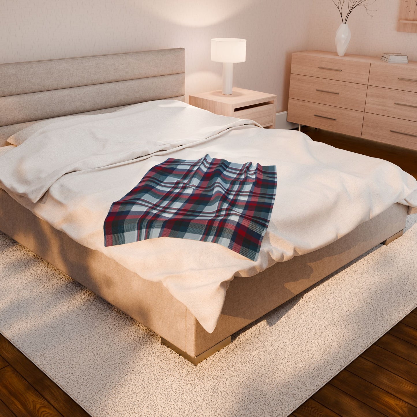 Nautical Blue Plaid Velveteen Plush Blanket