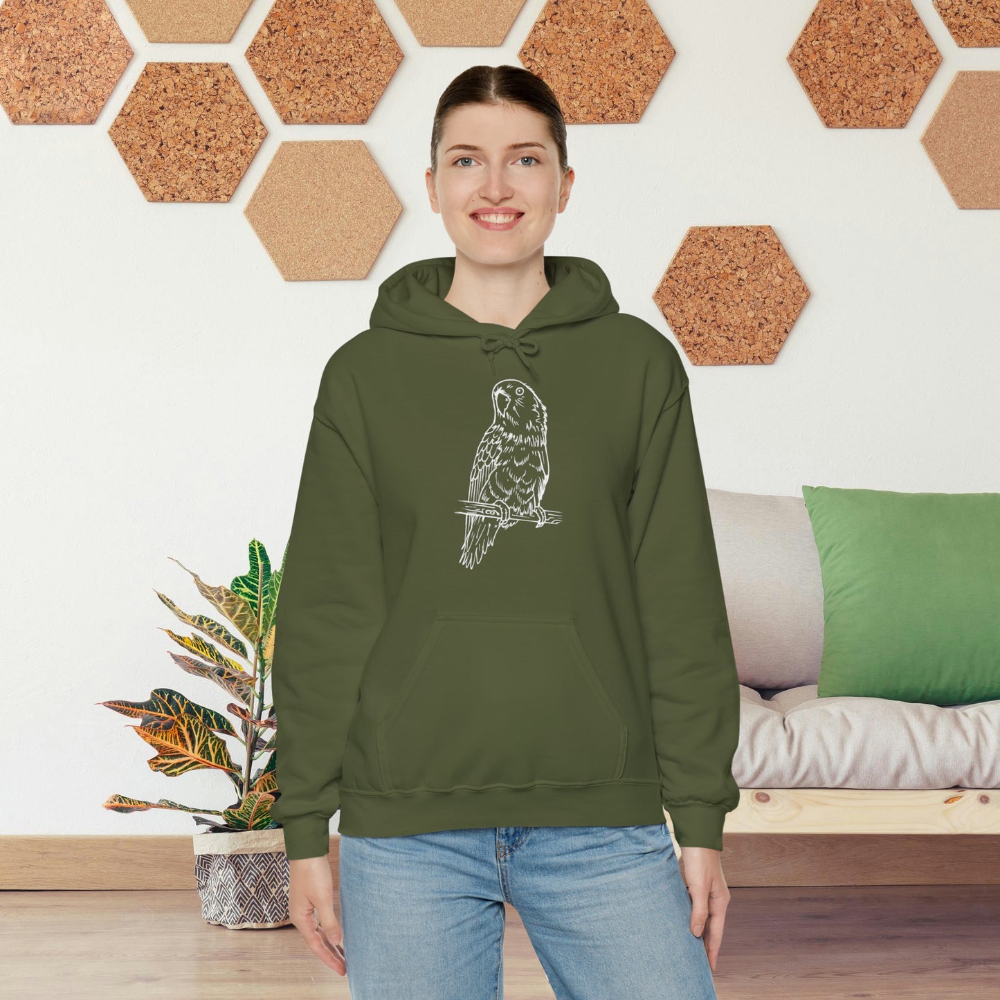 Lovebird Cutie Pie, Line Art Hoodie