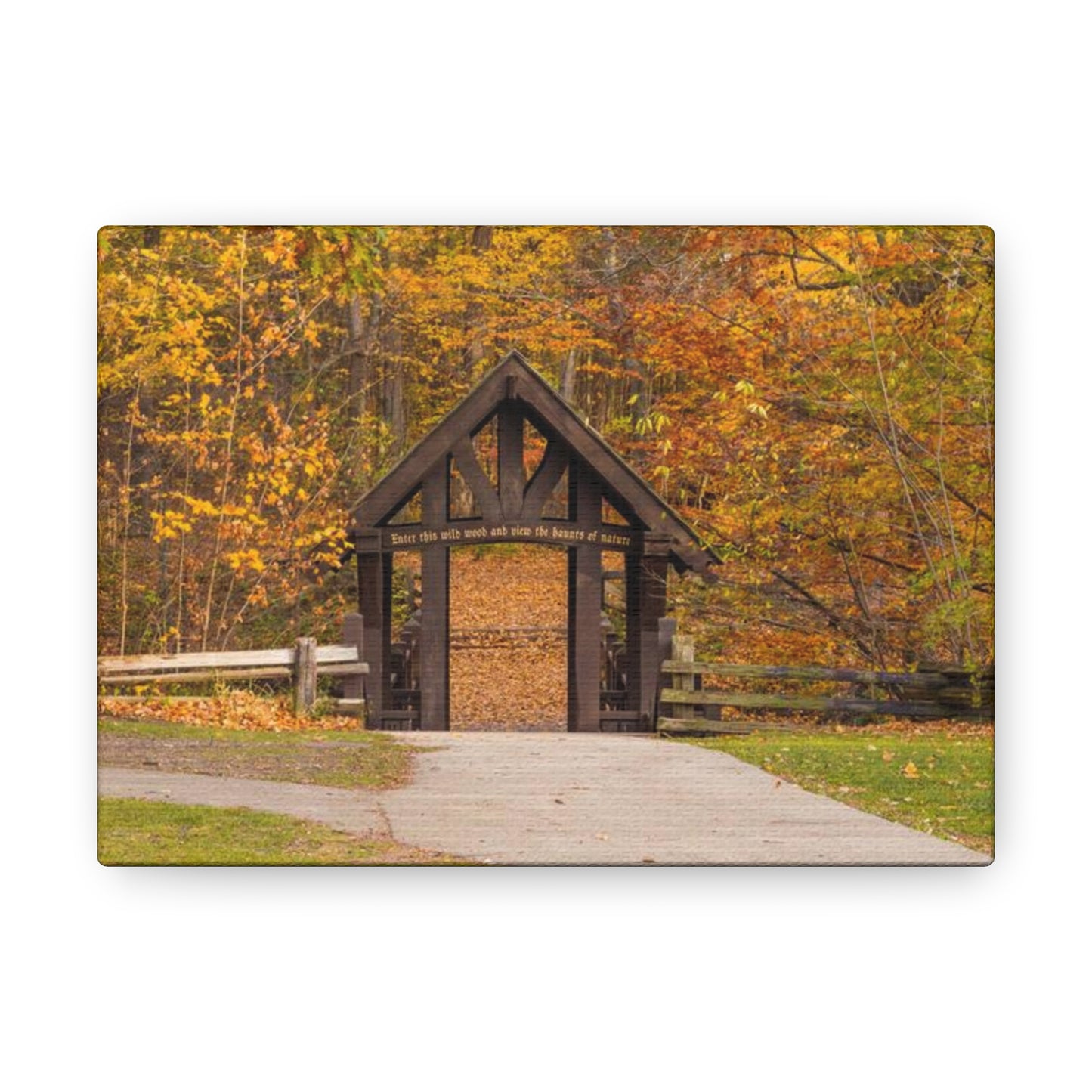 Seven Bridges Trail’s Covered Bridge at Grant Park in South Milwaukee Wisconsin, Photography Canvas Wrap Wall Art