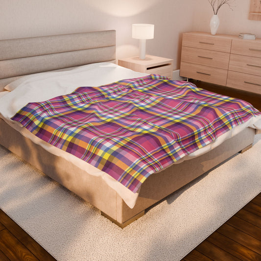 60" × 80" Bigender Pride Plaid Velveteen Plush Blanket
