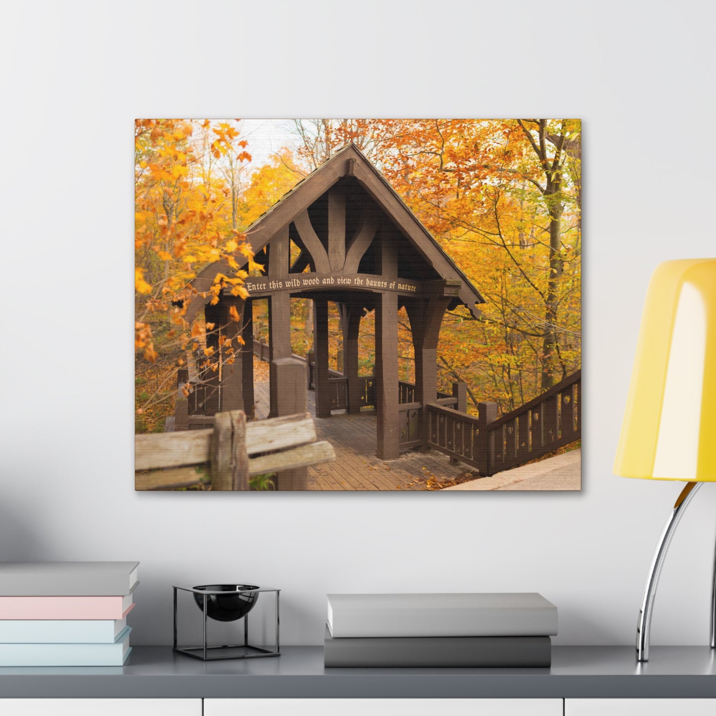 7 Bridges Trail’s Covered Bridge at Grant Park in South Milwaukee Wisconsin, Photography Canvas Wrap Wall Art