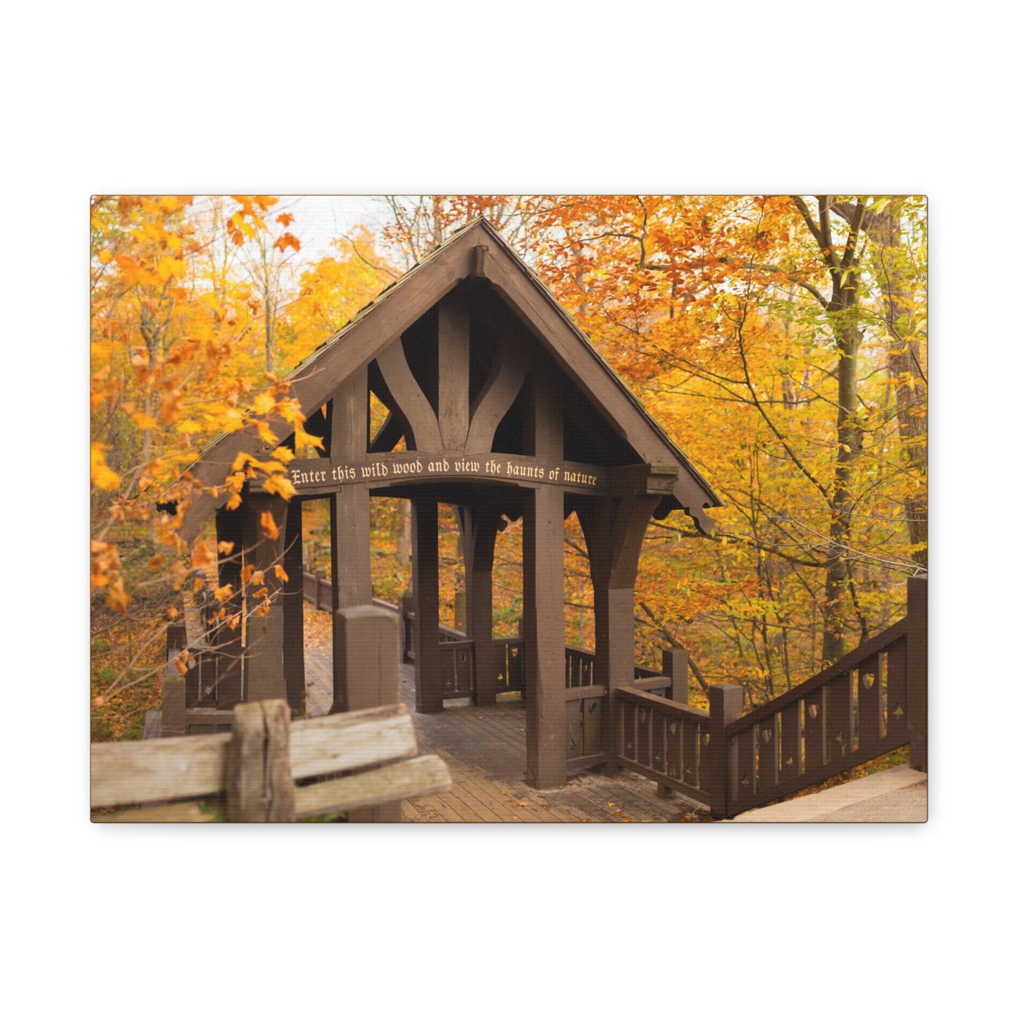 7 Bridges Trail’s Covered Bridge at Grant Park in South Milwaukee Wisconsin, Photography Canvas Wrap Wall Art