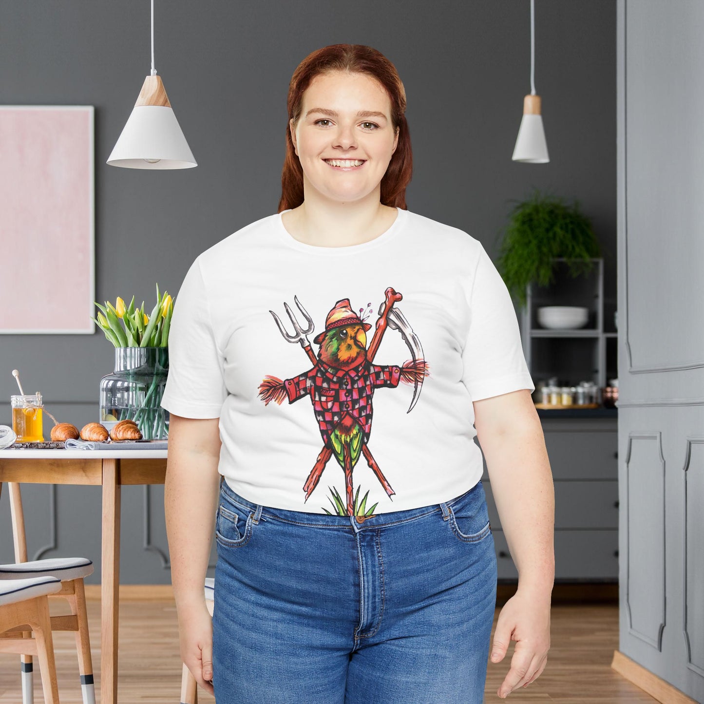 Scarecrow Lovebird, Hand-Drawn & Hand-Colored Tee