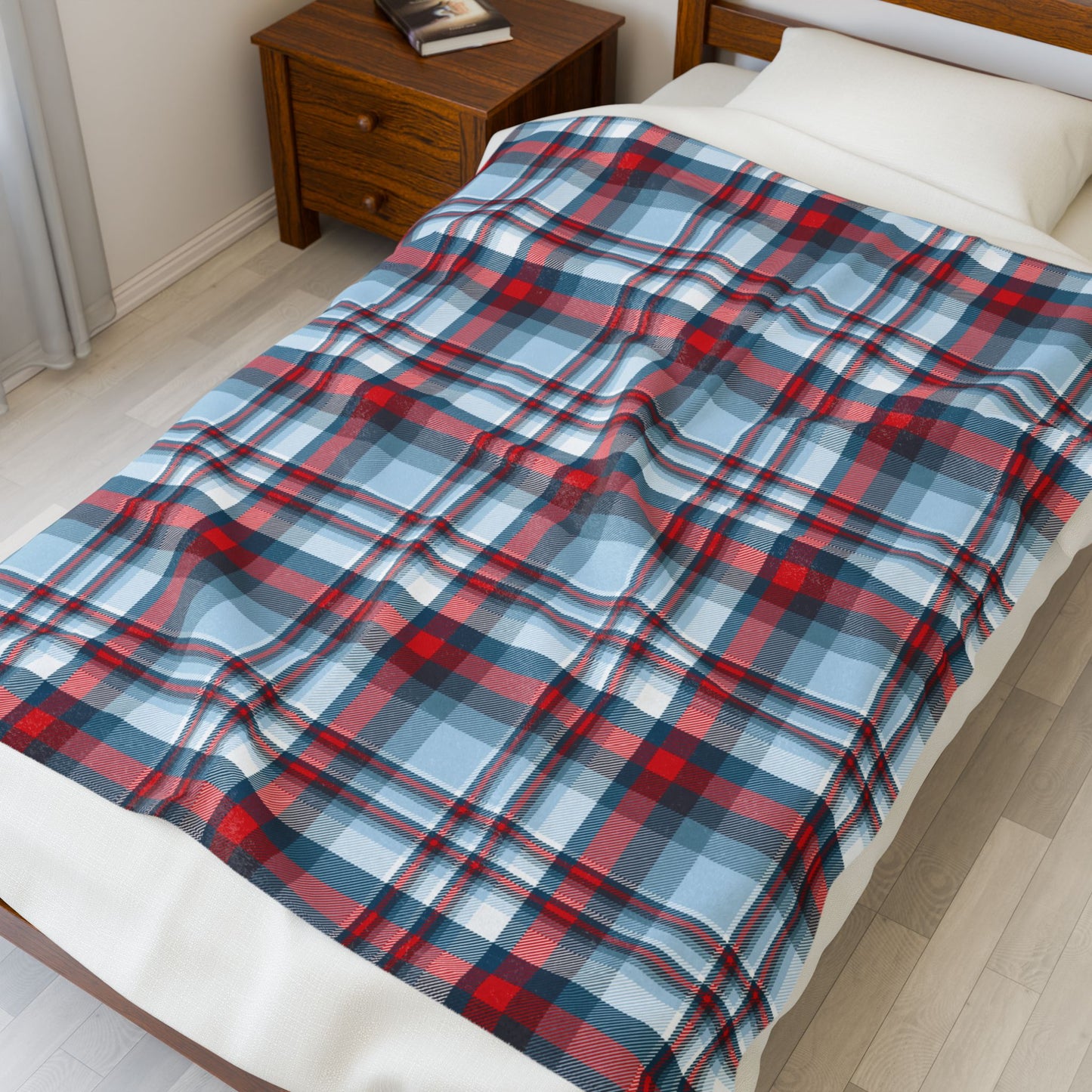 Nautical Teal Plaid Velveteen Plush Blanket