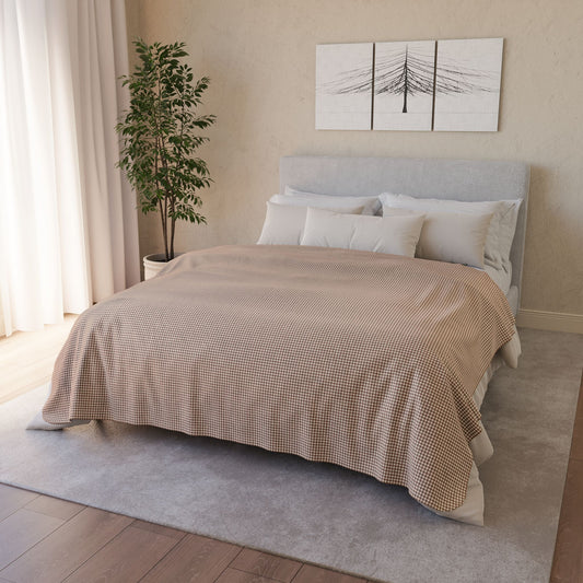 60" × 80" Beige Mocha & Cream Gingham Fleece Sherpa Blanket