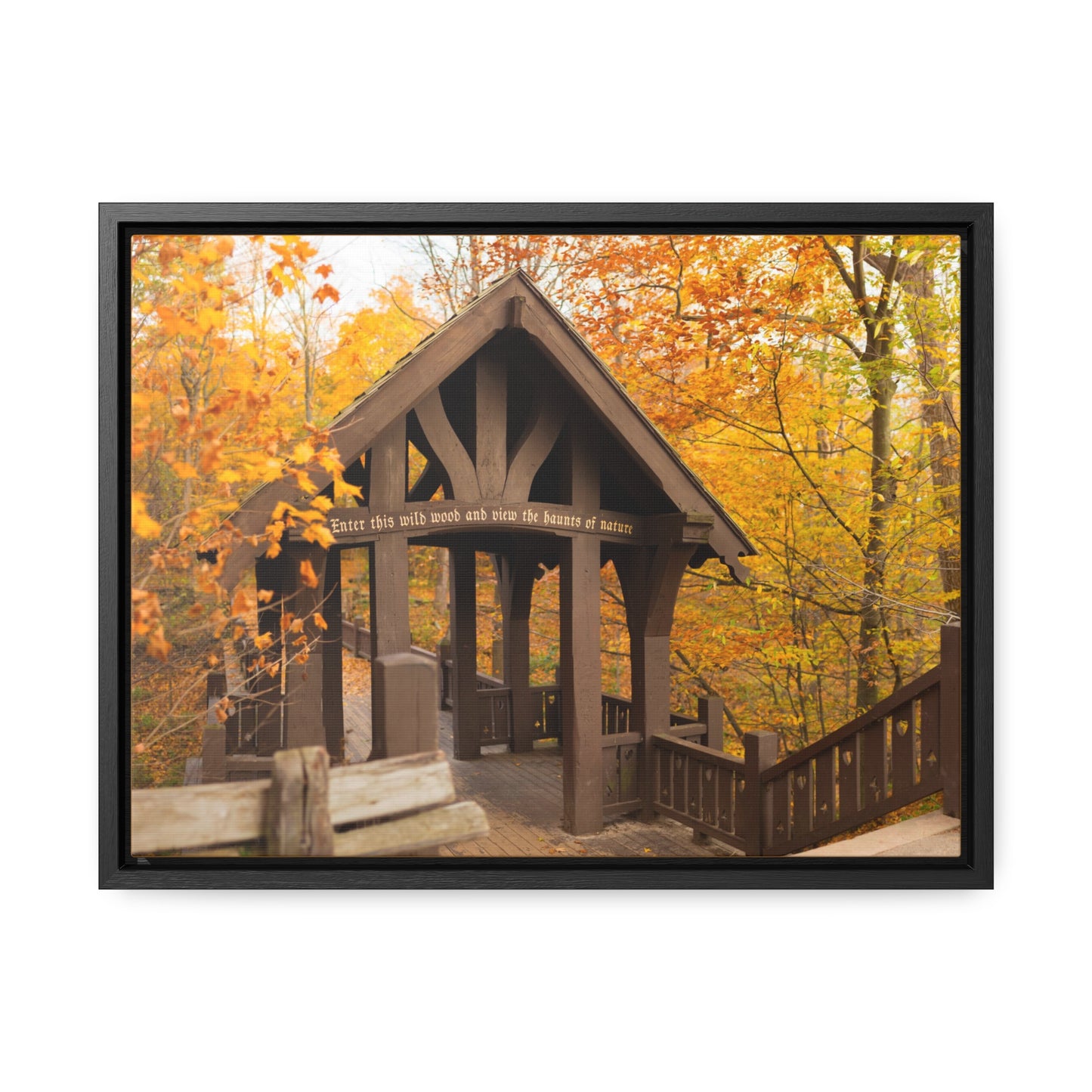 7 Bridges Trail’s Covered Bridge at Grant Park in South Milwaukee Wisconsin, Photography Framed Canvas Wrap Wall Art