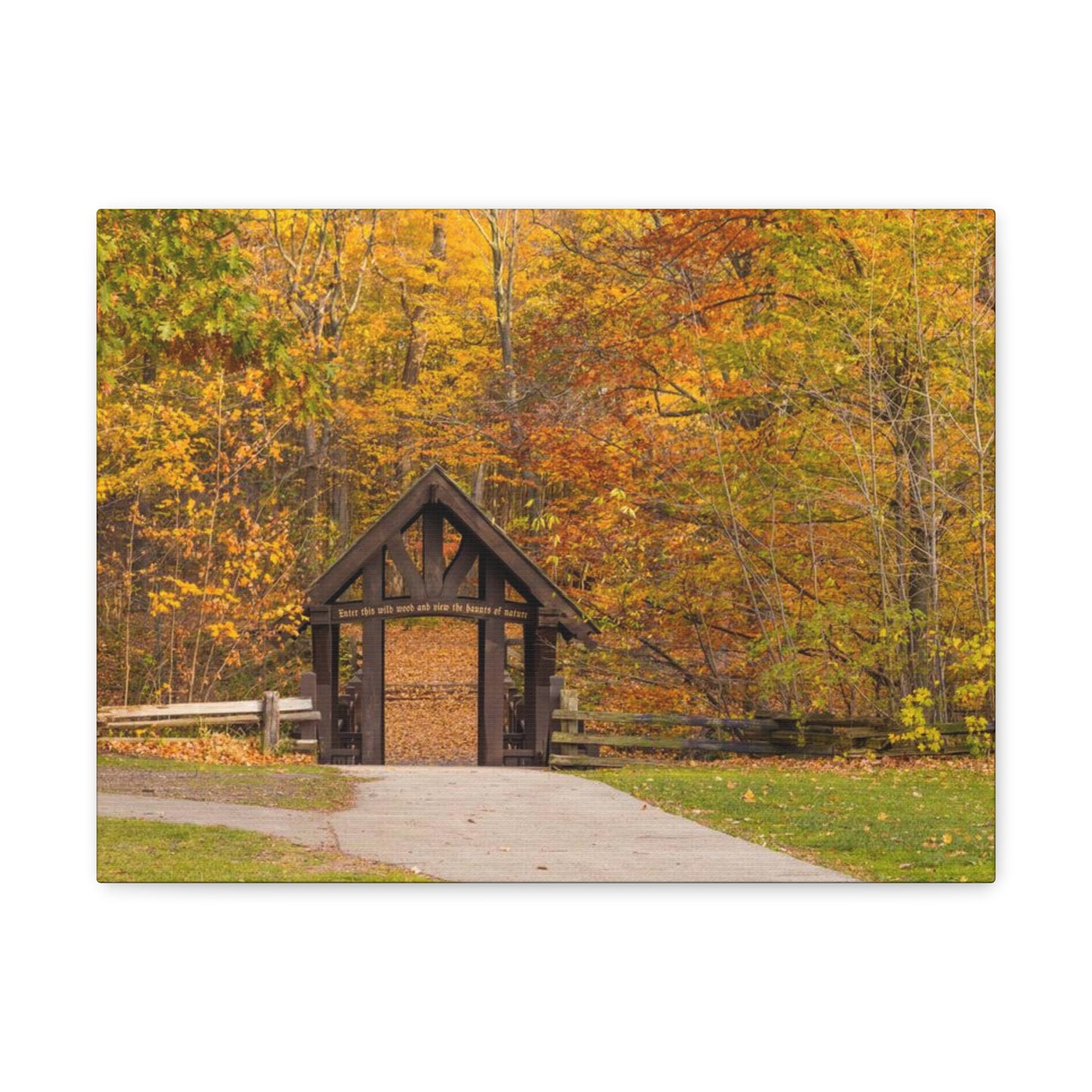 Seven Bridges Trail’s Covered Bridge at Grant Park in South Milwaukee Wisconsin, Photography Canvas Wrap Wall Art