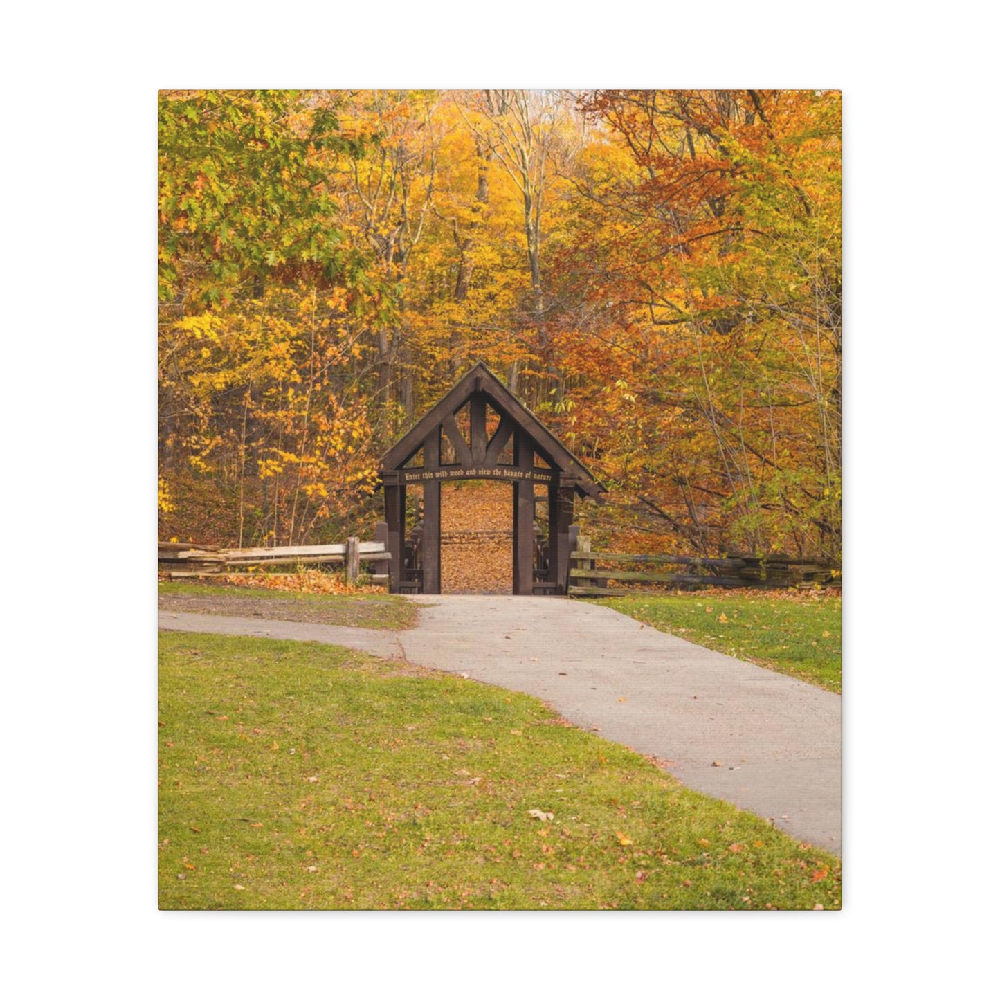 Seven Bridges Trail’s Covered Bridge at Grant Park in South Milwaukee Wisconsin, Photography Canvas Wrap Wall Art