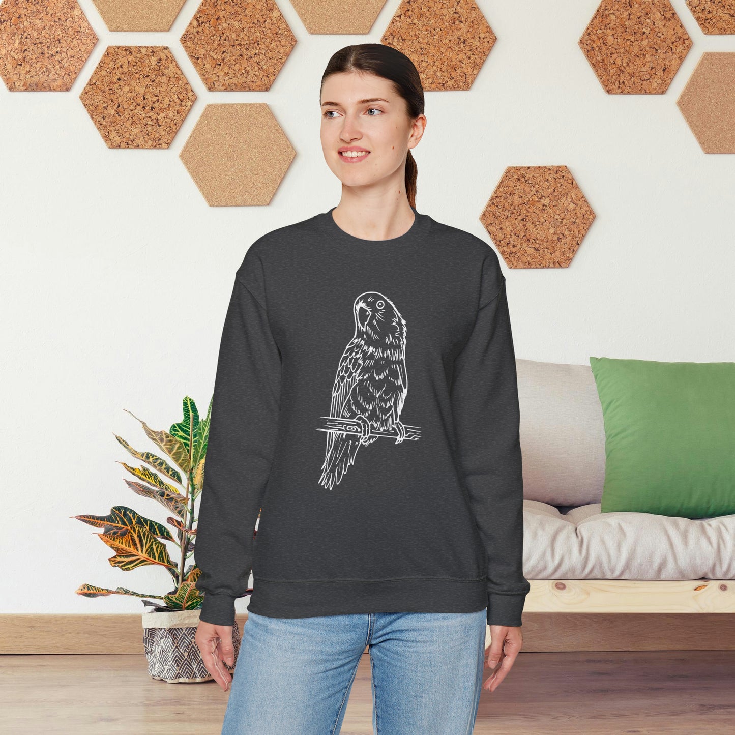 Lovebird Cutie Pie, Line Art Crew Neck Sweatshirt