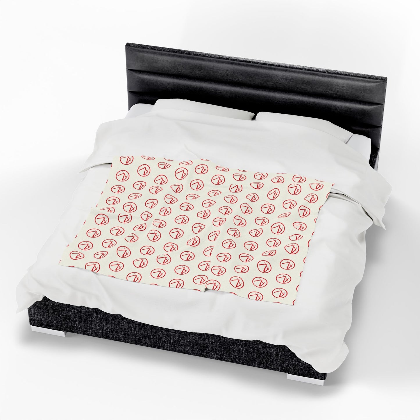 Velveteen Plush Red Rambler Logo Ivory Blanket