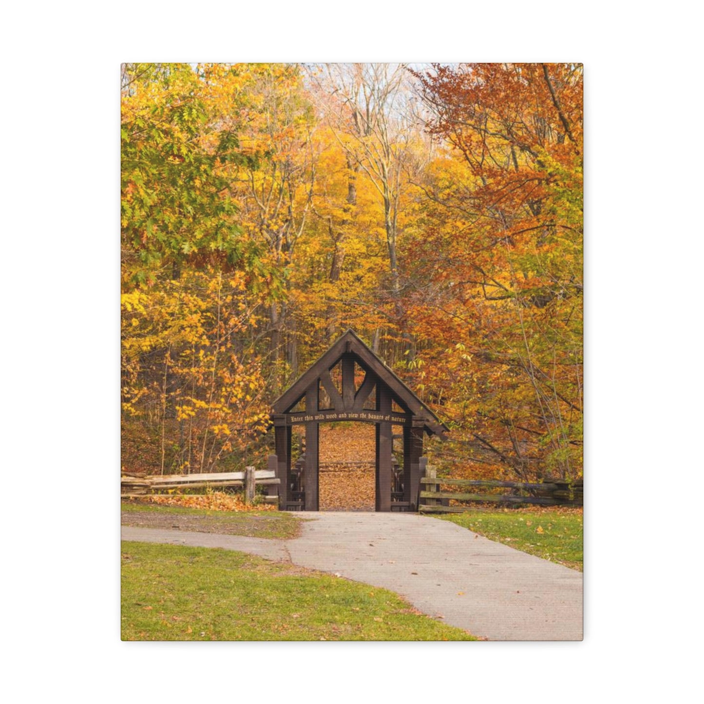 Seven Bridges Trail’s Covered Bridge at Grant Park in South Milwaukee Wisconsin, Photography Canvas Wrap Wall Art