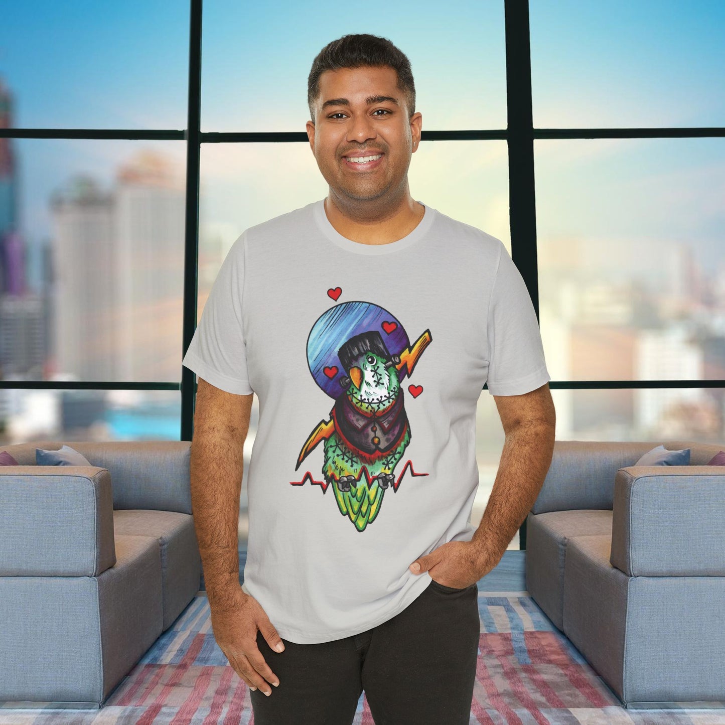 Frankenstein Lovebird, Hand-Drawn & Hand-Colored Tee