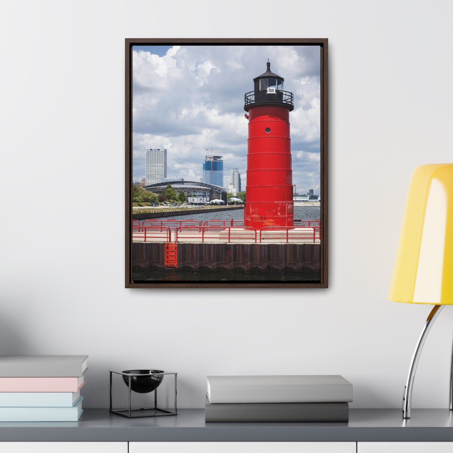 Phare et horizon de Milwaukee Wisconsin ; Milwaukee Pierhead Light, Photographie Encadrée Toile Wrap Wall Art