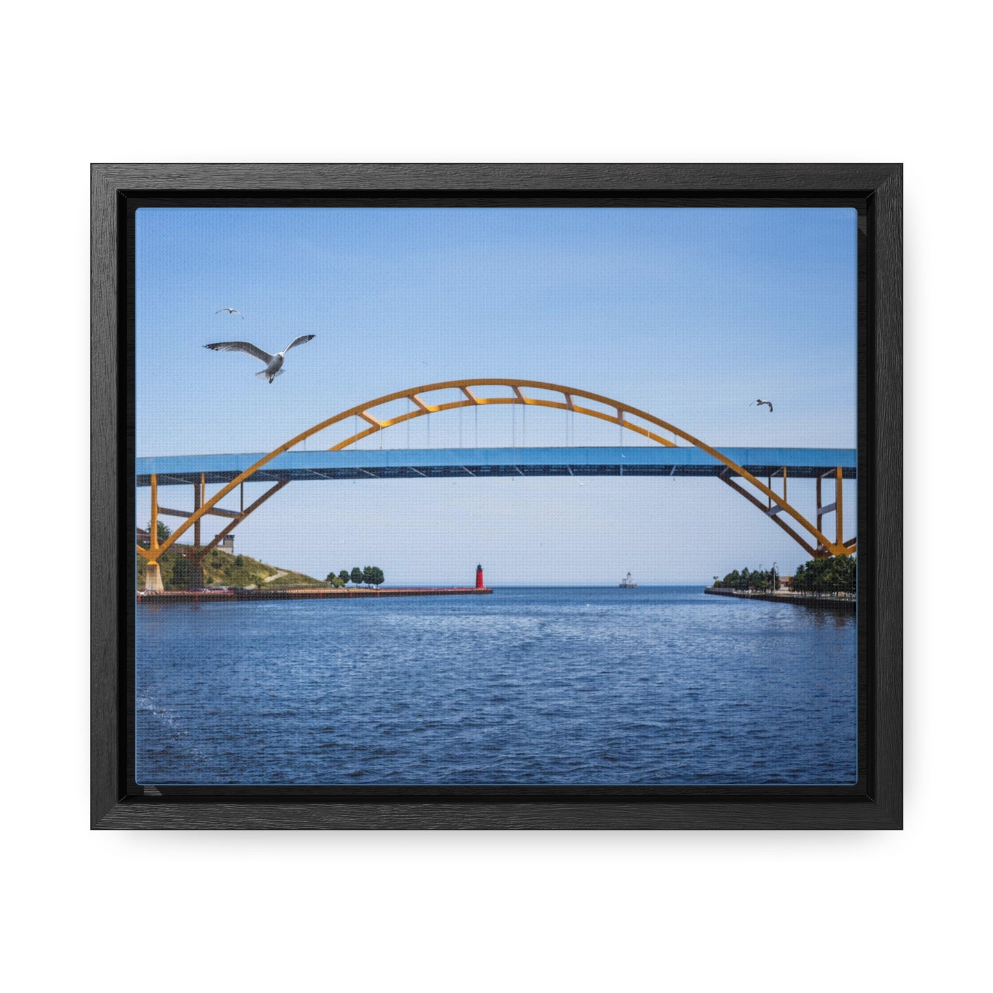 Milwaukee, Wisconsin's Hoan Bridge et mouettes, photographie encadrée sur toile