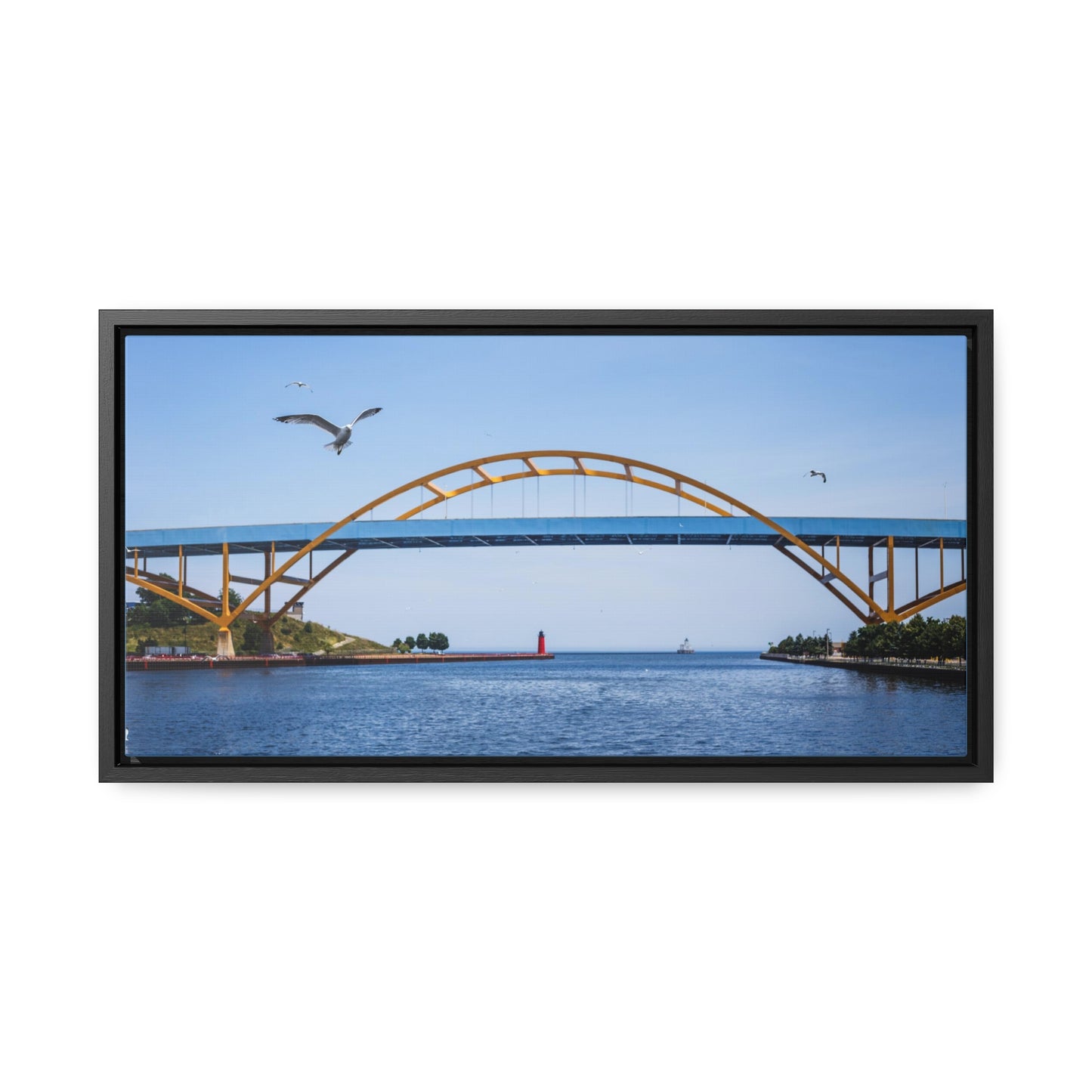 Milwaukee, Wisconsin's Hoan Bridge et mouettes, photographie encadrée sur toile