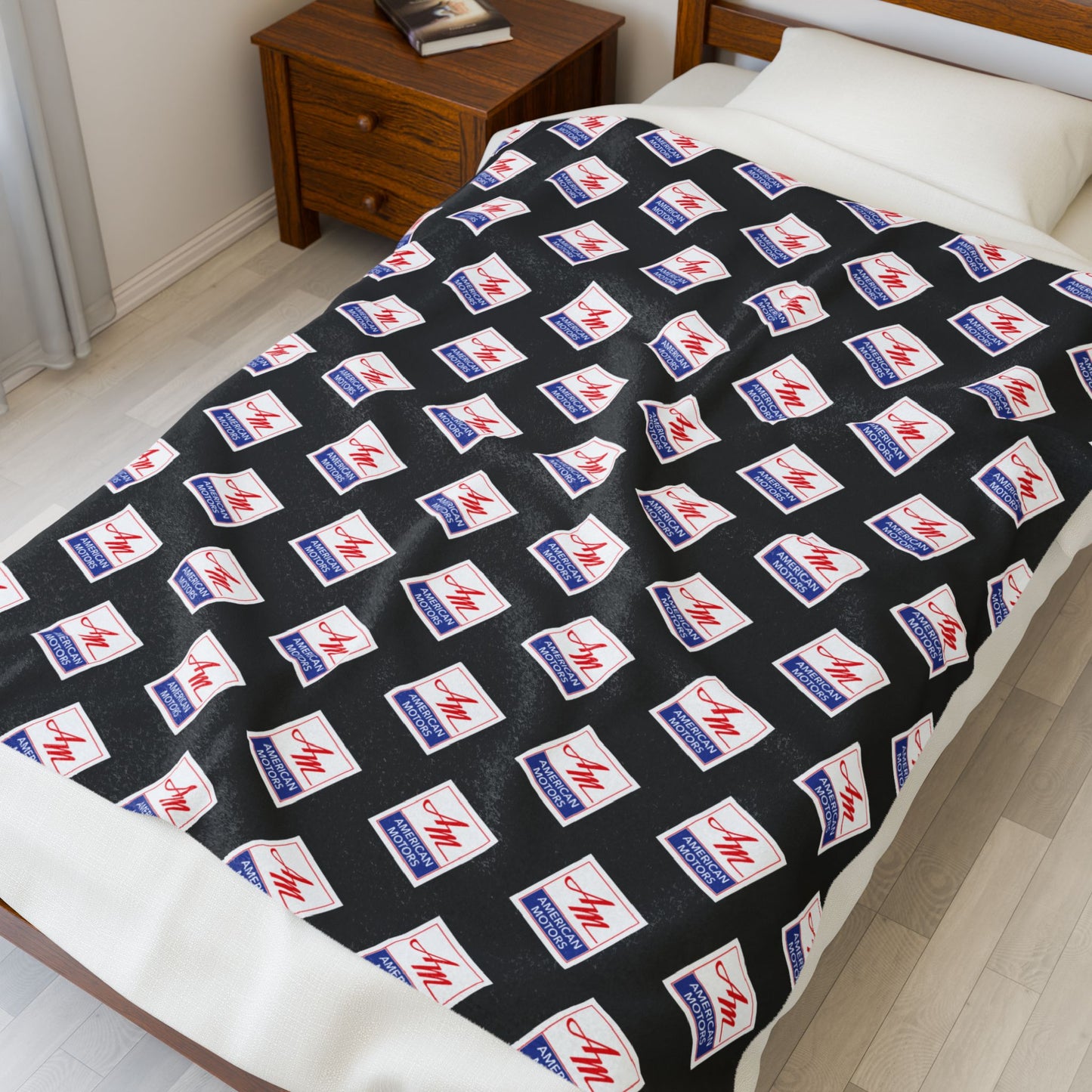 Velveteen Plush AMC American Motors Square Logo Black Blanket
