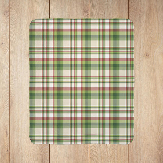 Christmas Green & Cream Plaid Fleece Sherpa Blanket