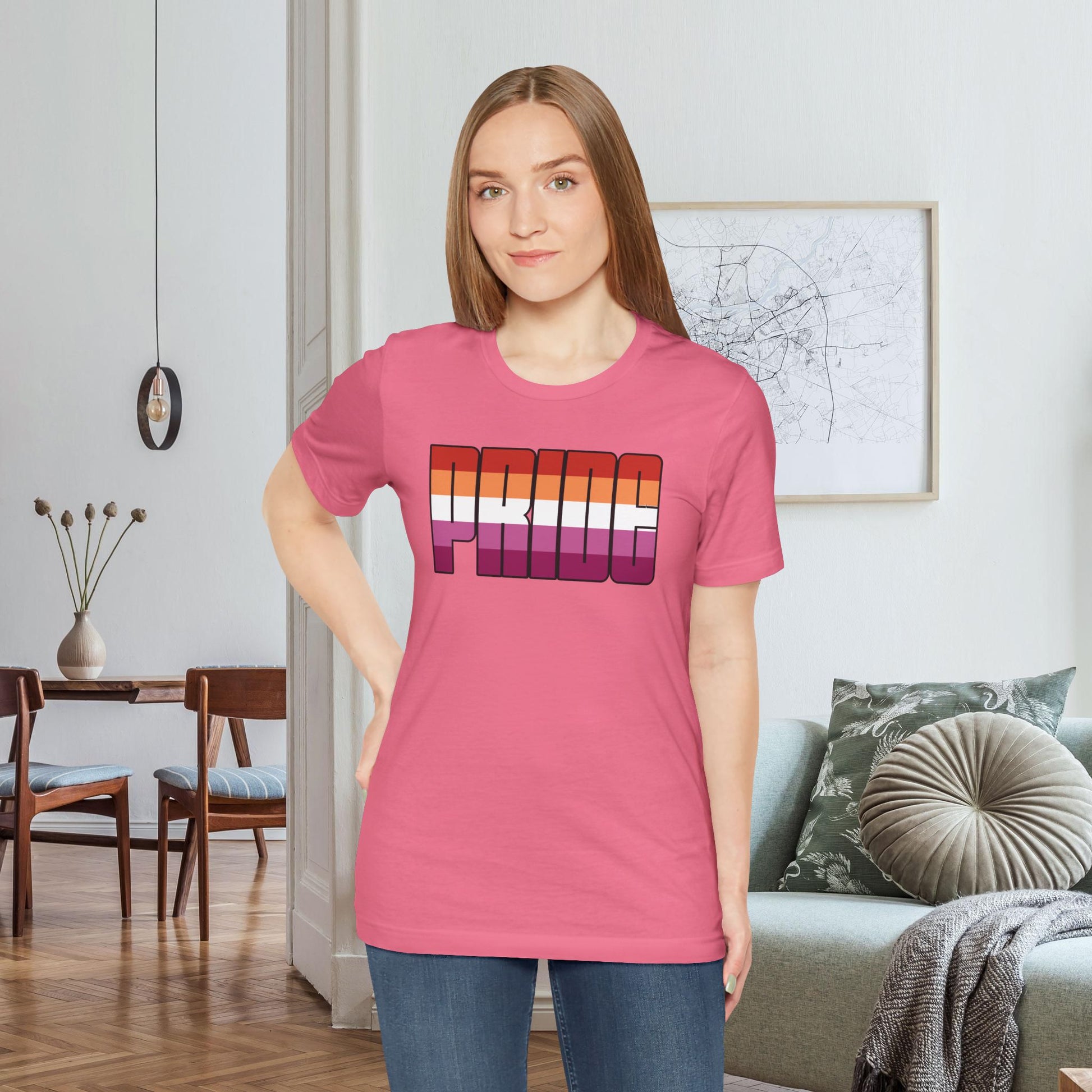 Charity Pink Lesbian Pride 5-Stripe Tee