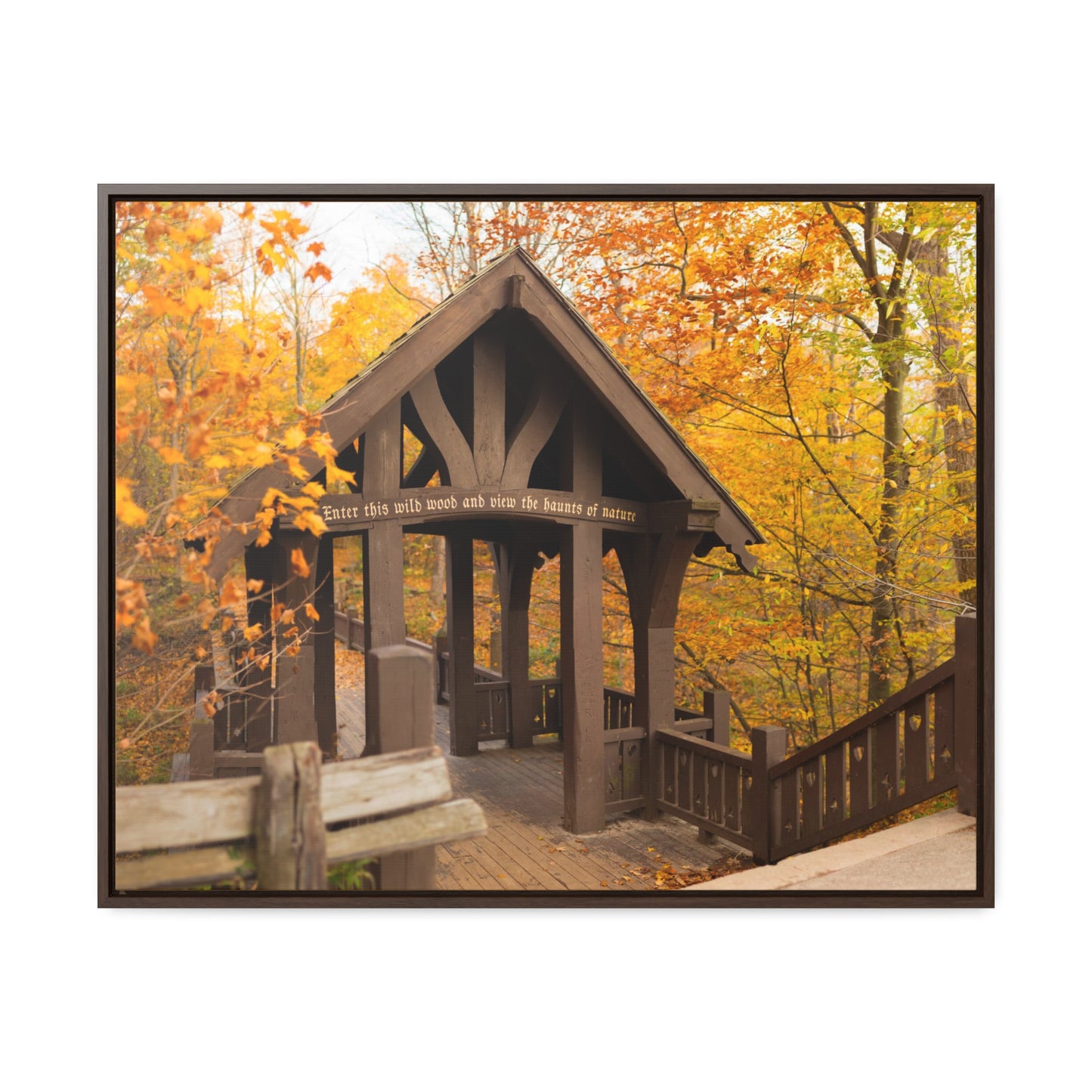 7 Bridges Trail’s Covered Bridge at Grant Park in South Milwaukee Wisconsin, Photography Framed Canvas Wrap Wall Art