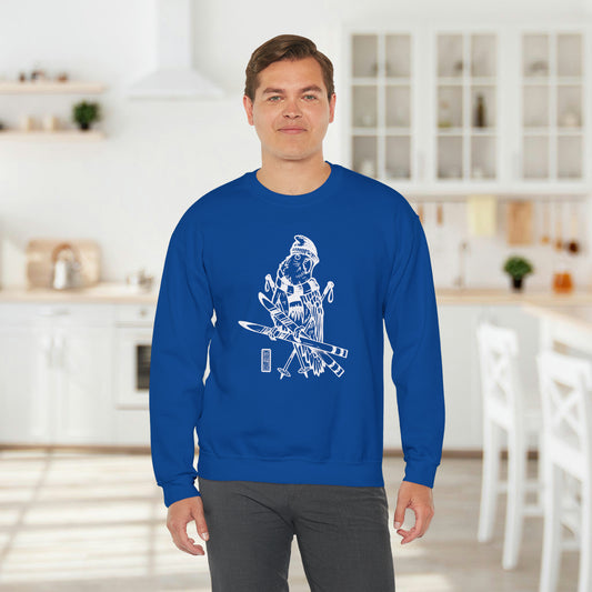 Royal Lovebird Goes Skiing, Line Art Crew Neck Sweatshirt