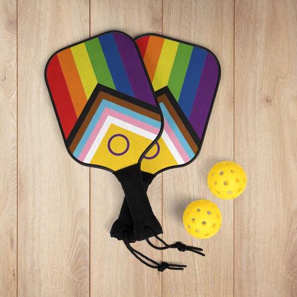7.5'' × 15.5'' Intersex-Inclusive Progress Rainbow Pride Flag Pickleball Kit