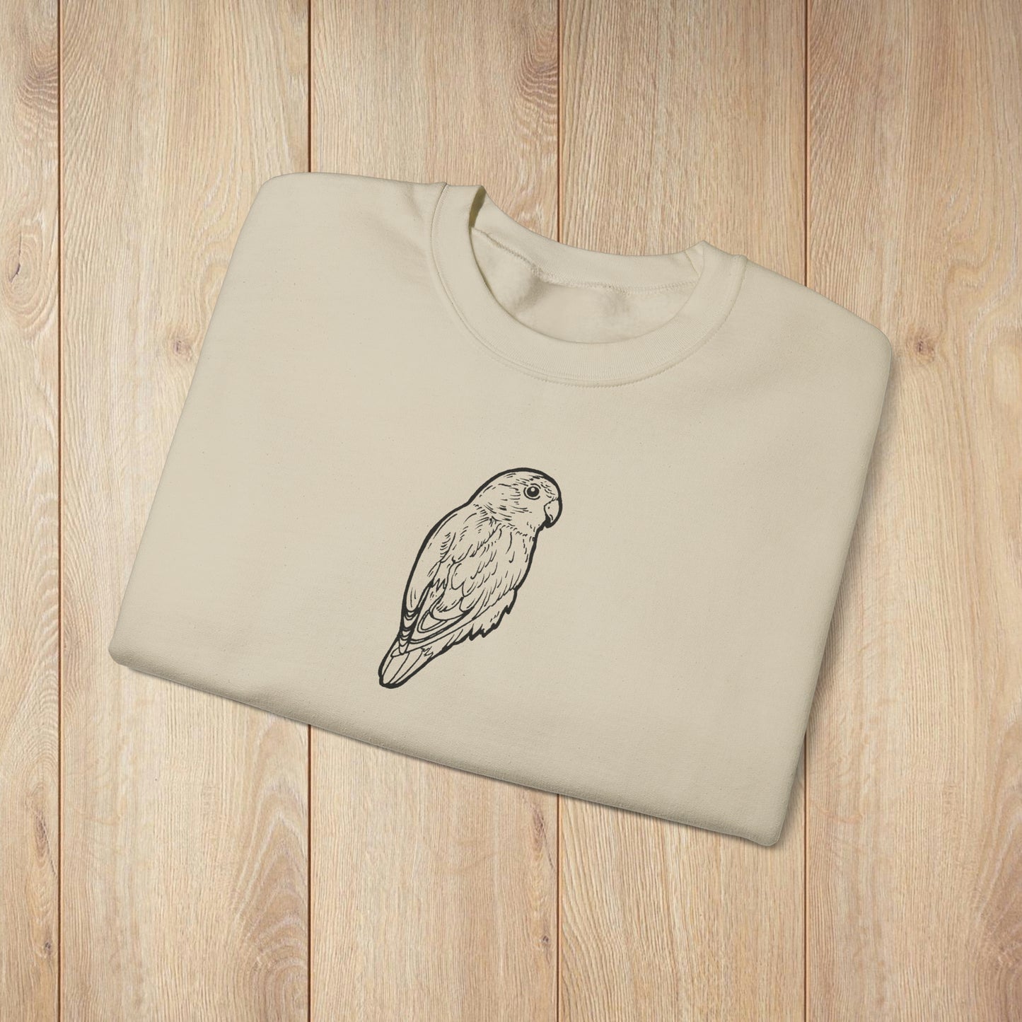 Cuddly Lovebird, sudadera con cuello redondo y arte lineal