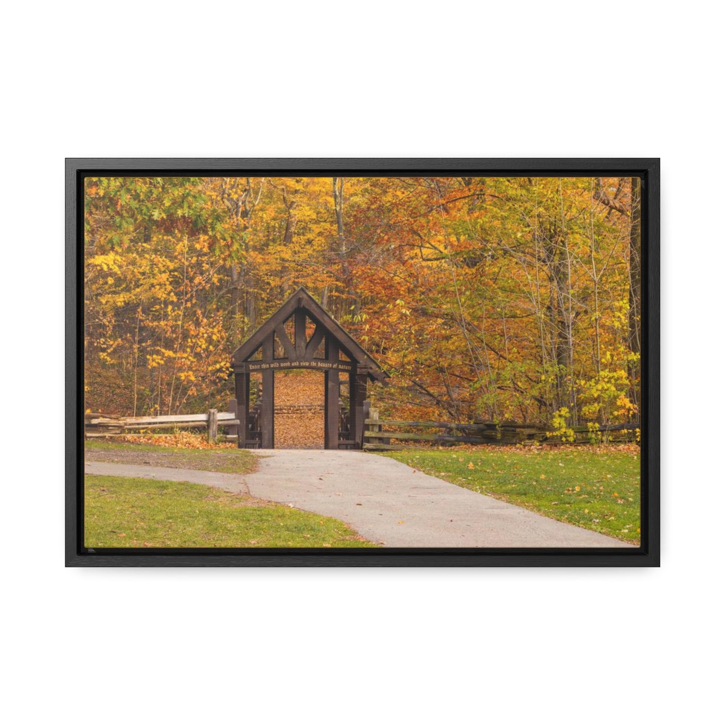 Pont couvert de Seven Bridges Trail à Grant Park dans le sud de Milwaukee Wisconsin, photographie horizontale encadrée toile Wrap Wall Art