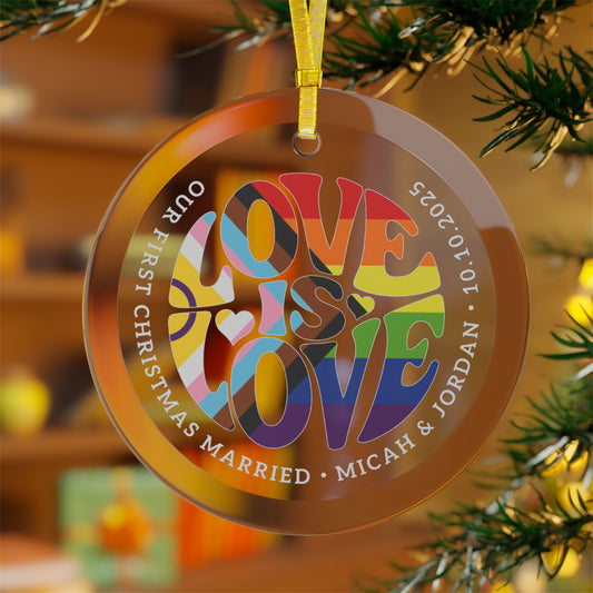 Custom Glass Love is Love Intersex-Inclusive Progress Rainbow Pride 3.5" Circle Ornaments