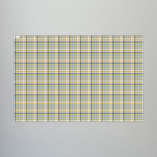 29'' x 20" Matte Hannukah Blues, White & Gold Plaid Gift Wrapping Paper Roll