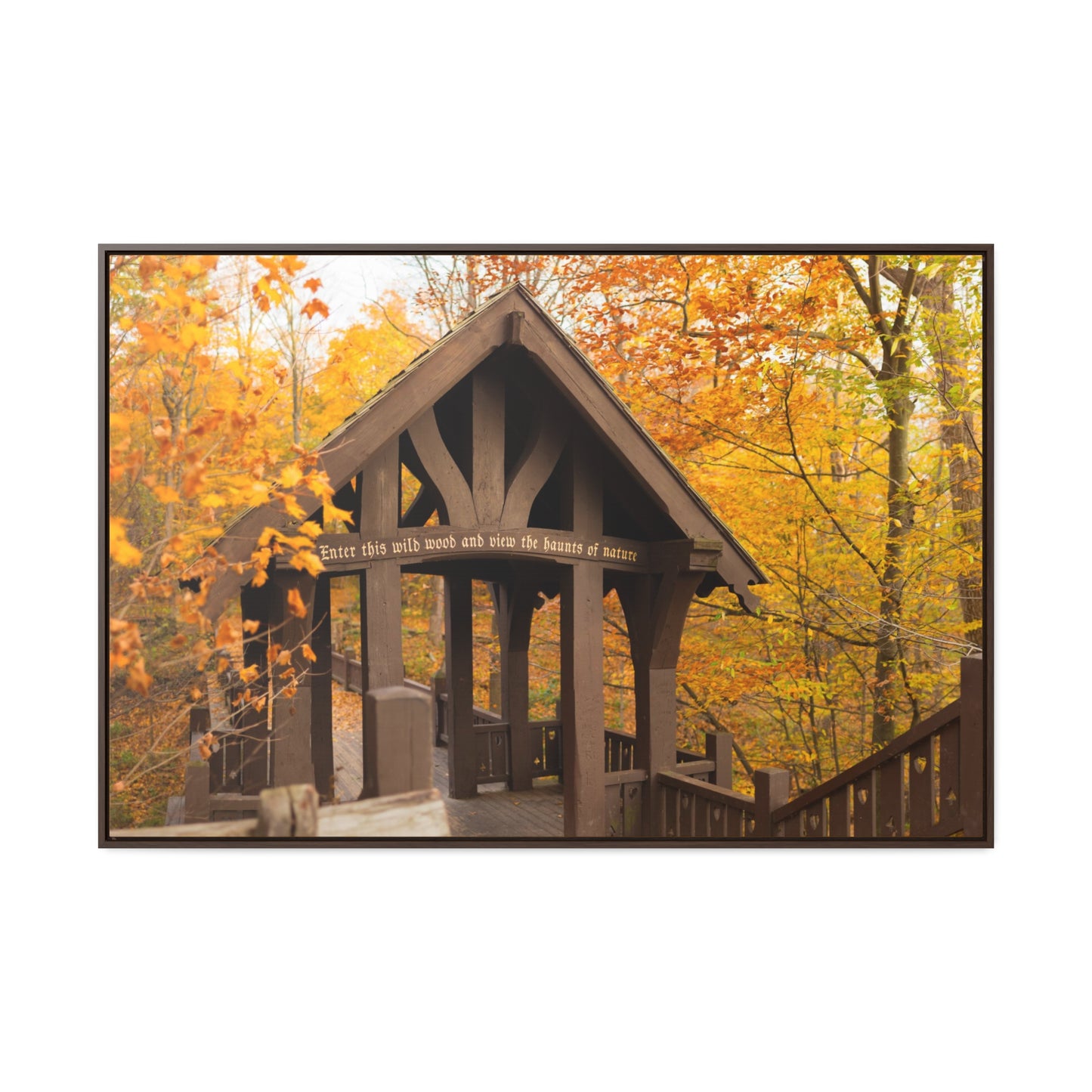7 Bridges Trail’s Covered Bridge at Grant Park in South Milwaukee Wisconsin, Photography Framed Canvas Wrap Wall Art