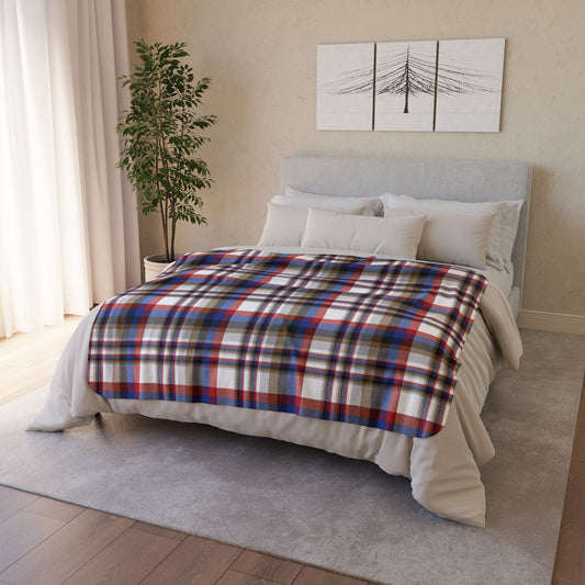 White, Red & Blue Gurnee IL Plaid Fleece Sherpa Blanket