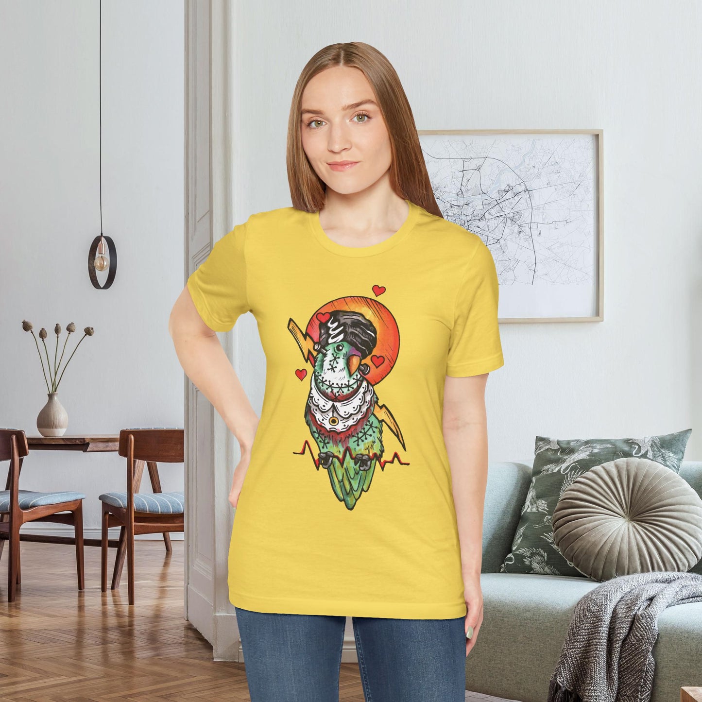 Bride of Frankenstein Lovebird, Hand-Drawn & Hand-Colored Tee
