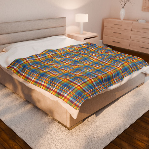 60" × 80" Midway Boardwalk Rainbow Sandusky OH Plaid Velveteen Plush Blanket
