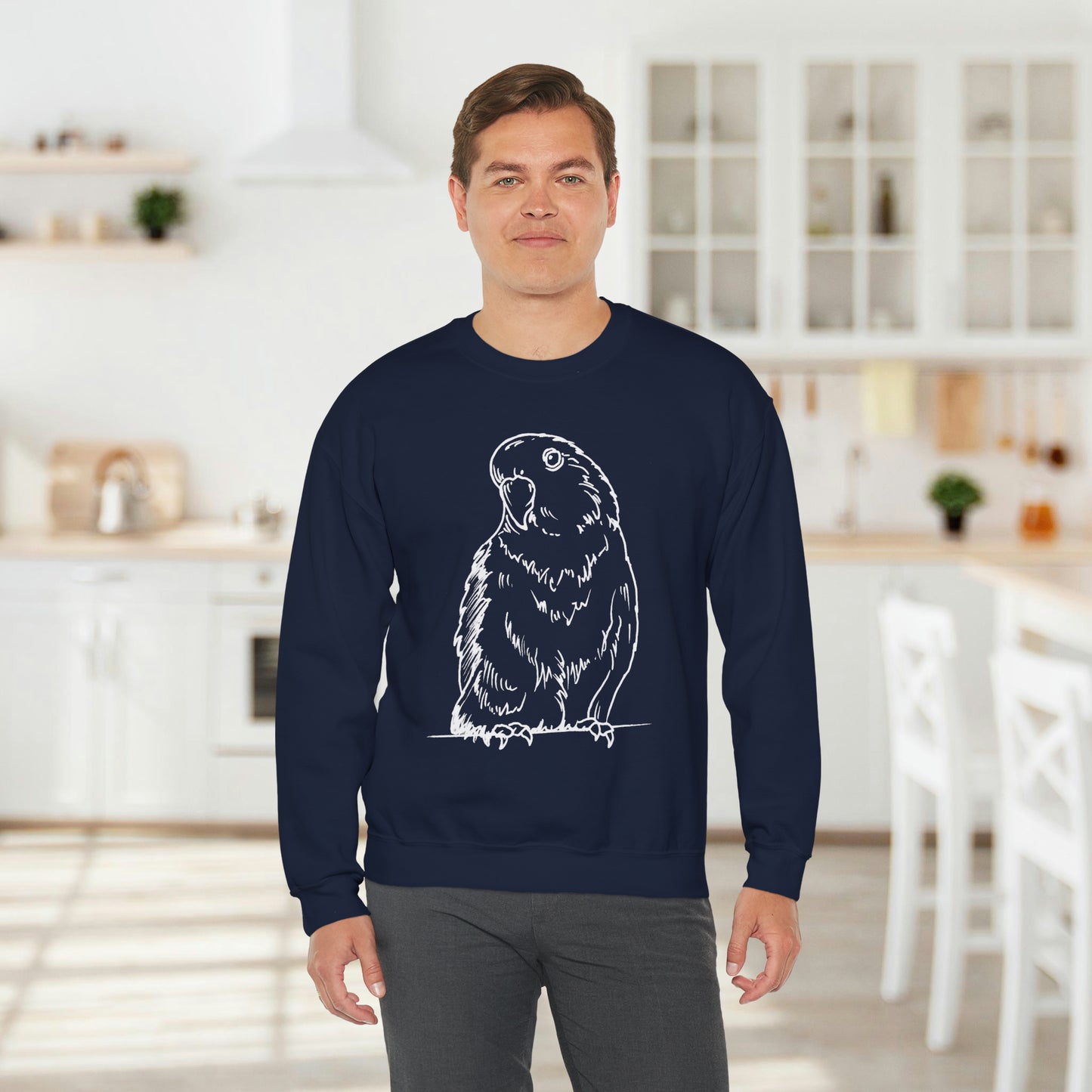 Floofball Lovebird, Line Art Crew Neck Sweatshirt