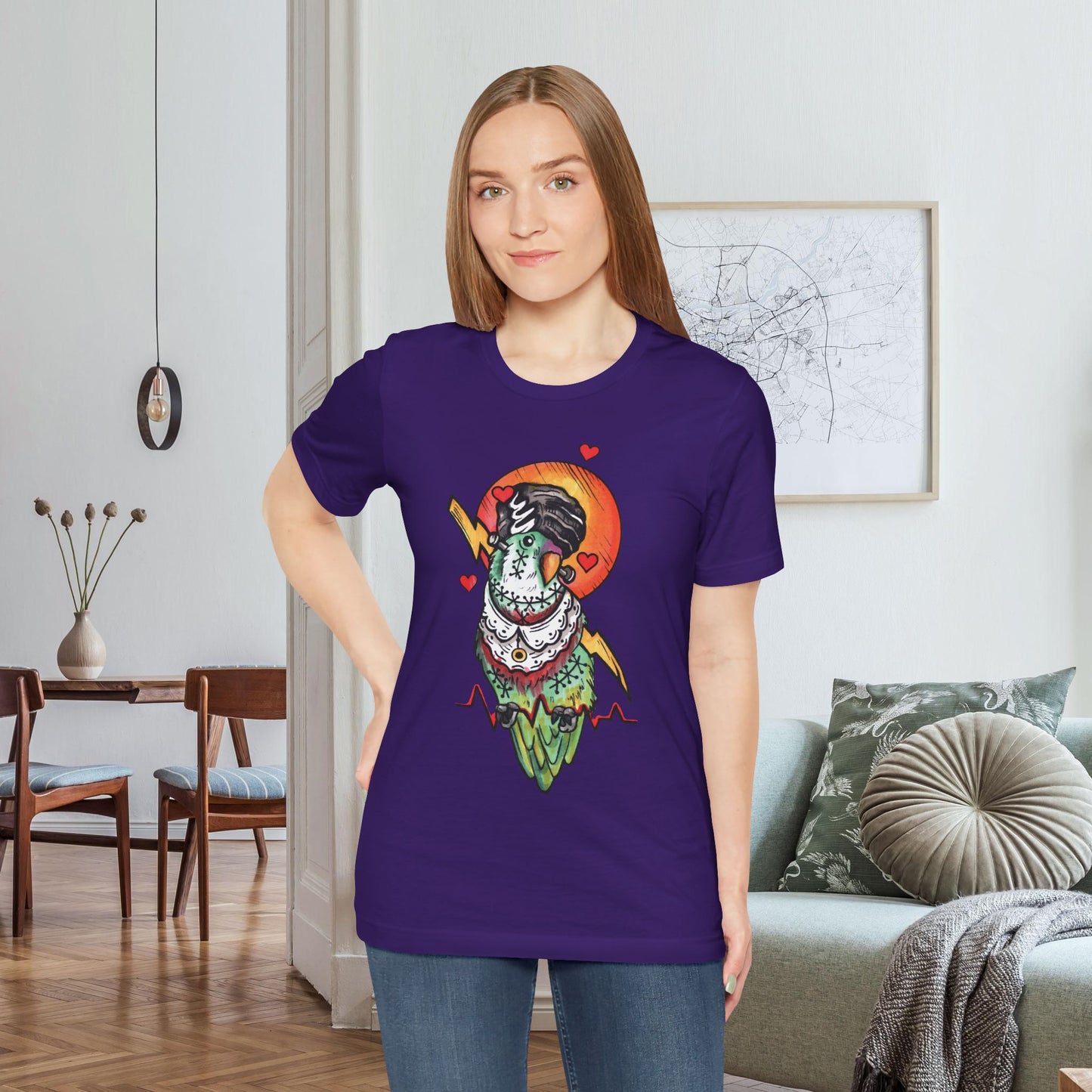 Bride of Frankenstein Lovebird, Hand-Drawn & Hand-Colored Tee