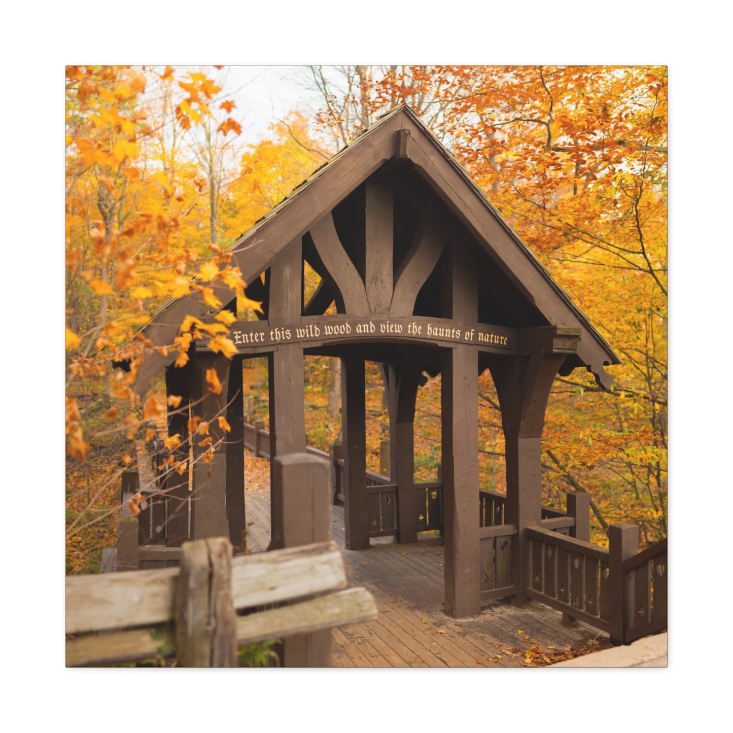 7 Bridges Trail’s Covered Bridge at Grant Park in South Milwaukee Wisconsin, Photography Canvas Wrap Wall Art