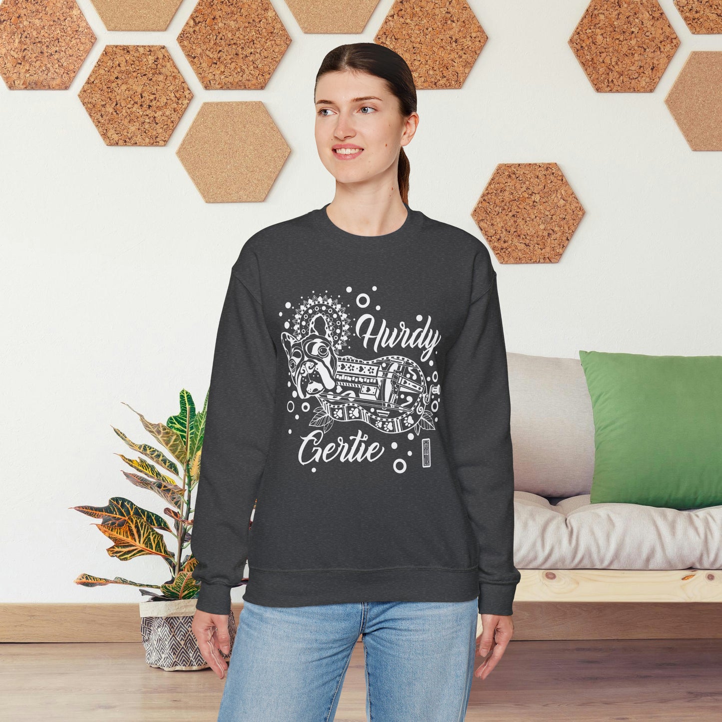 Hurdy Gertie Crew Neck Sweatshirt, Frenchton Dog Line Art Sweat Shirt