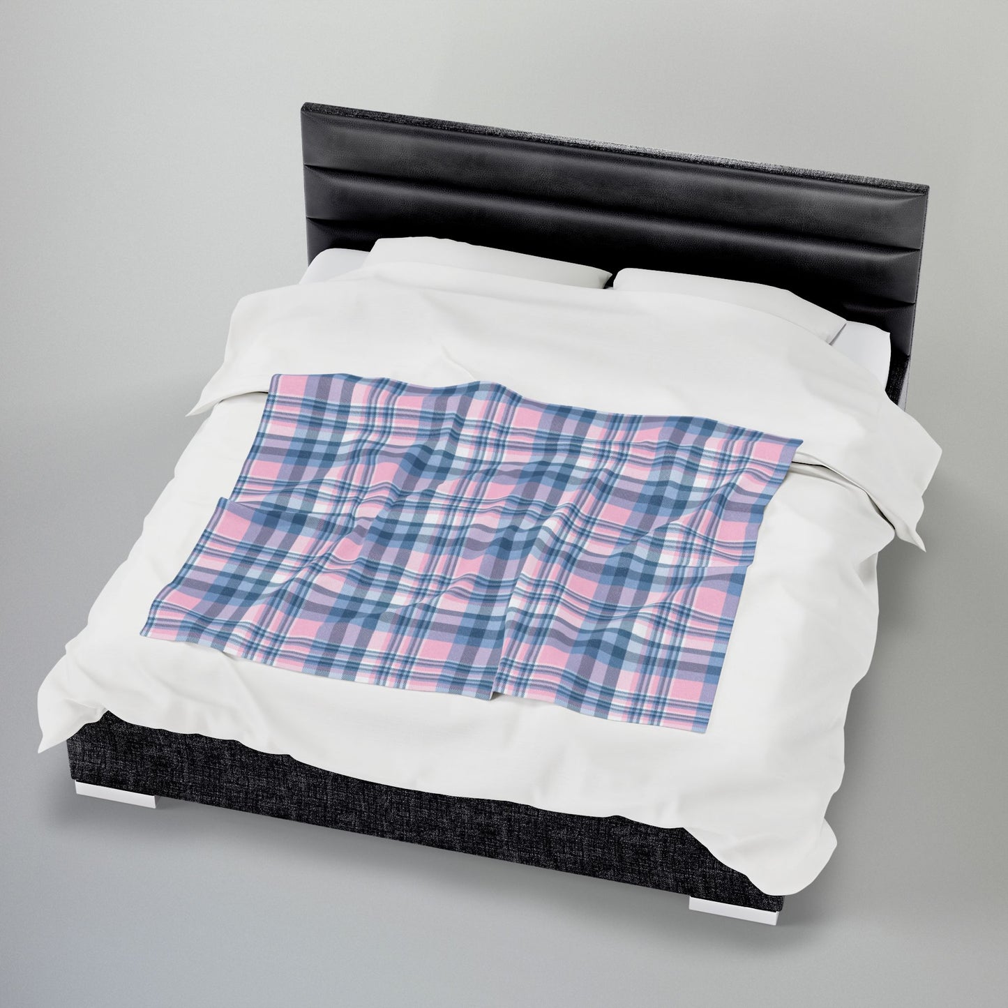 Baby Blue & Pink Plaid Velveteen Plush Blanket