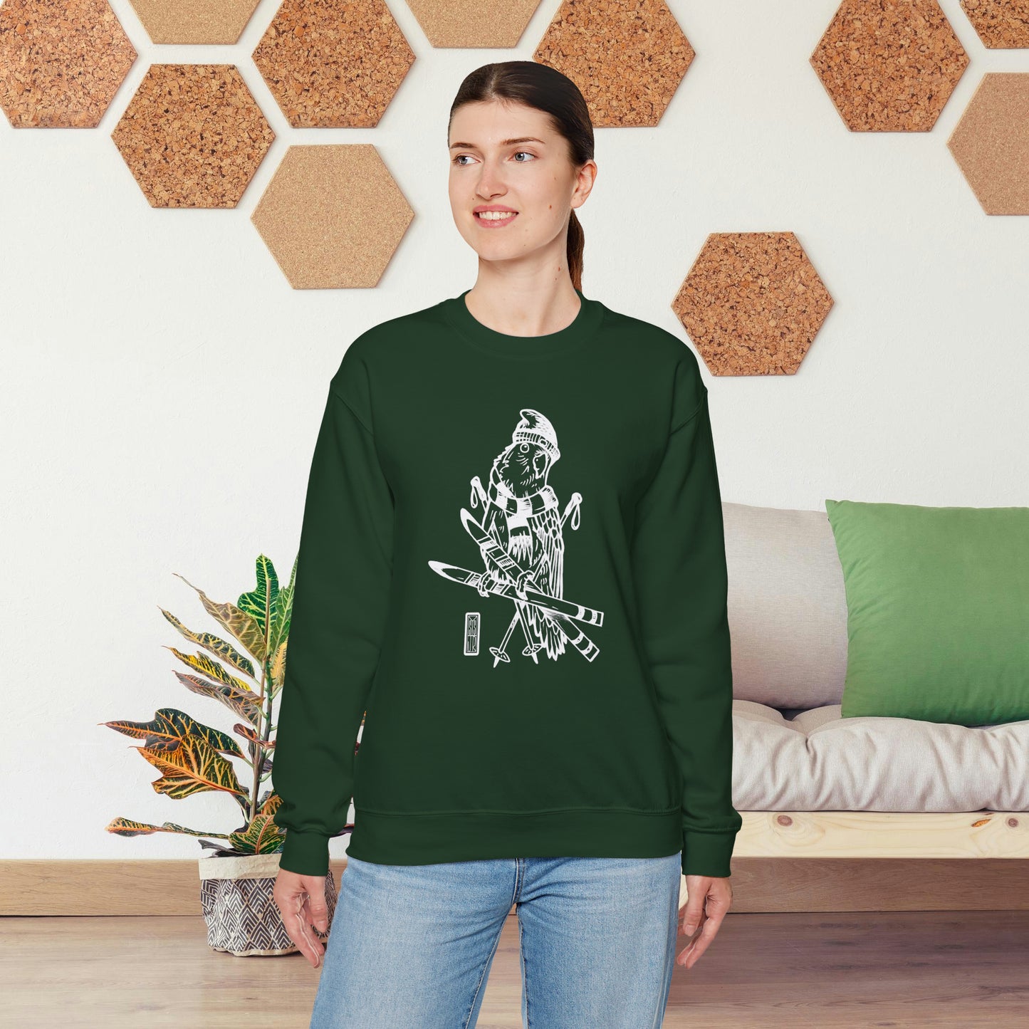 Lovebird va a esquiar, sudadera con cuello redondo Line Art