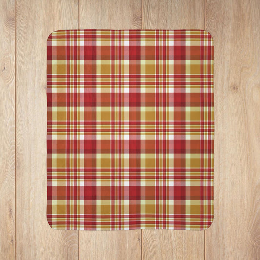 Christmas Gold & Red Plaid Fleece Sherpa Blanket