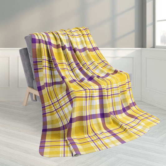 60" × 80" Grey Intersex Pride Plaid Fleece Sherpa Blanket