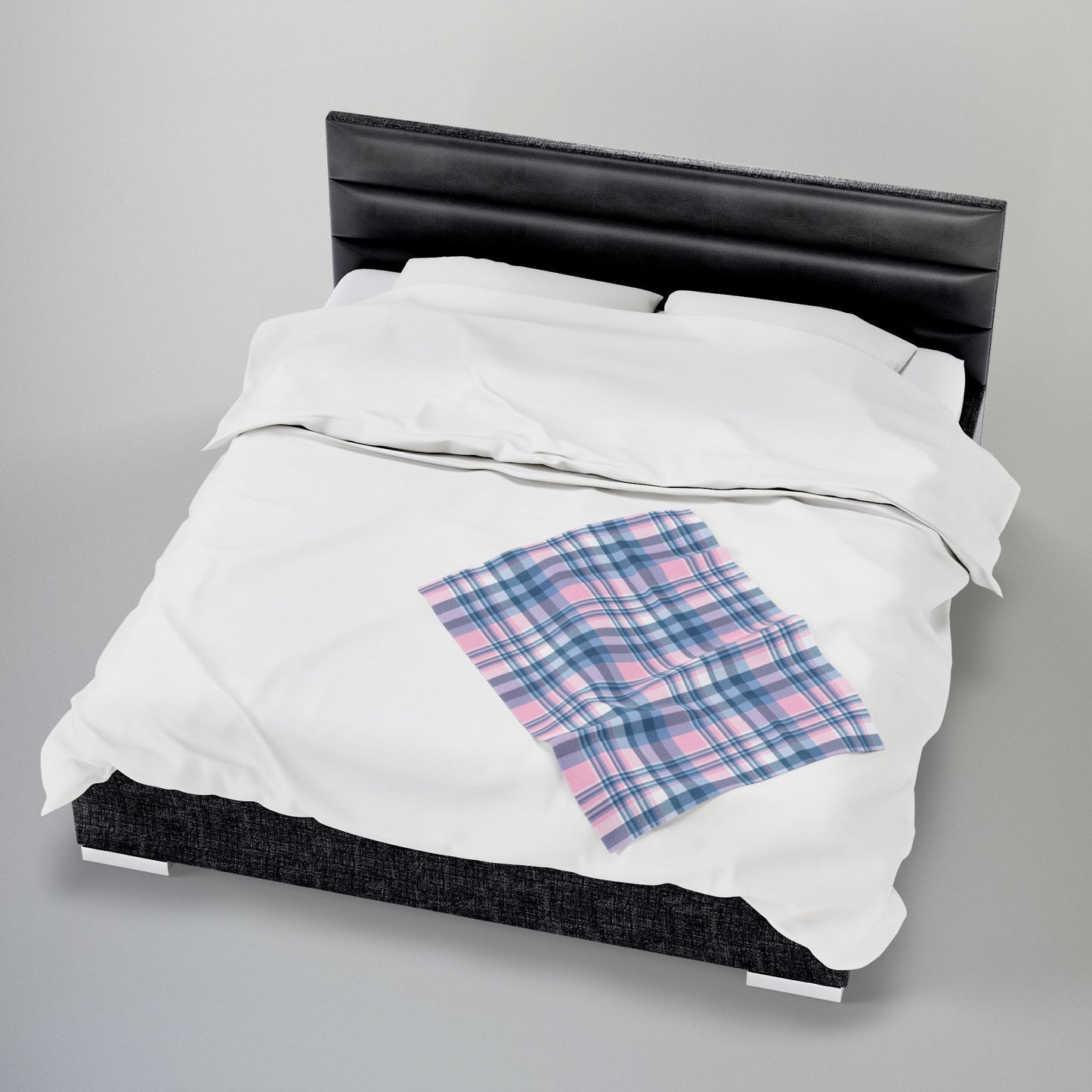 Baby Blue & Pink Plaid Velveteen Plush Blanket