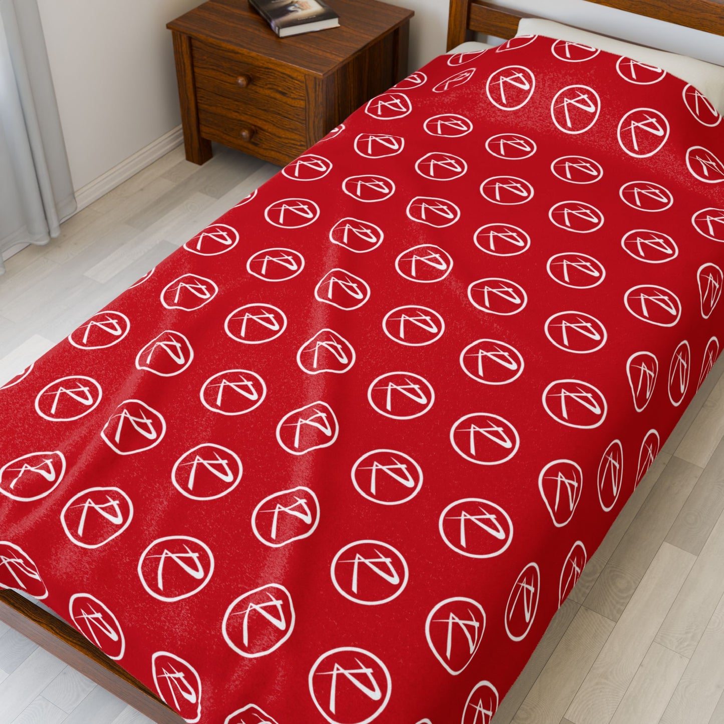 Velveteen Plush White Rambler Logo Red Blanket