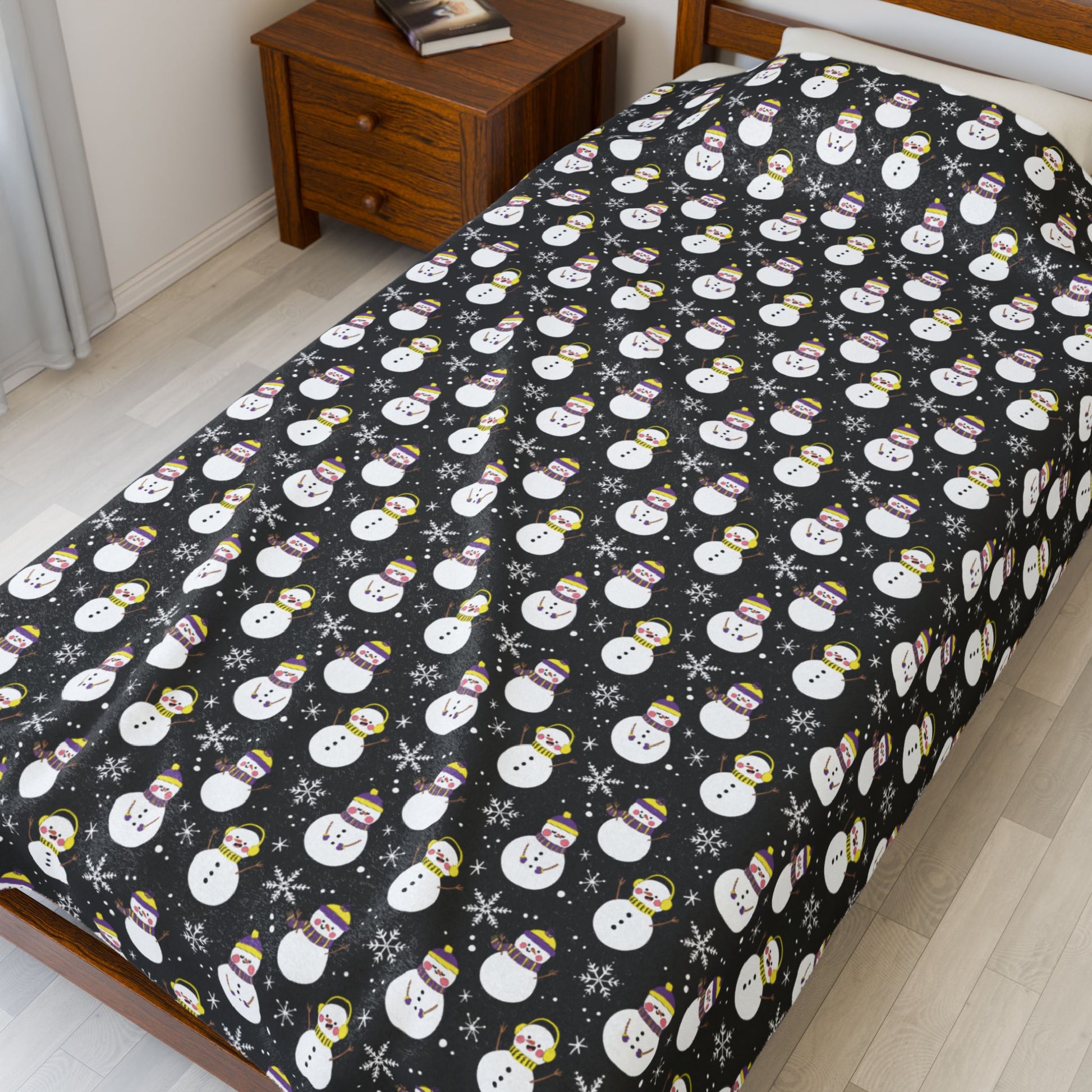 Non-Binary Pride Snowmen Velveteen Plush Blanket