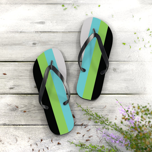 L Black sole Quoiromantic Pride Flip Flops