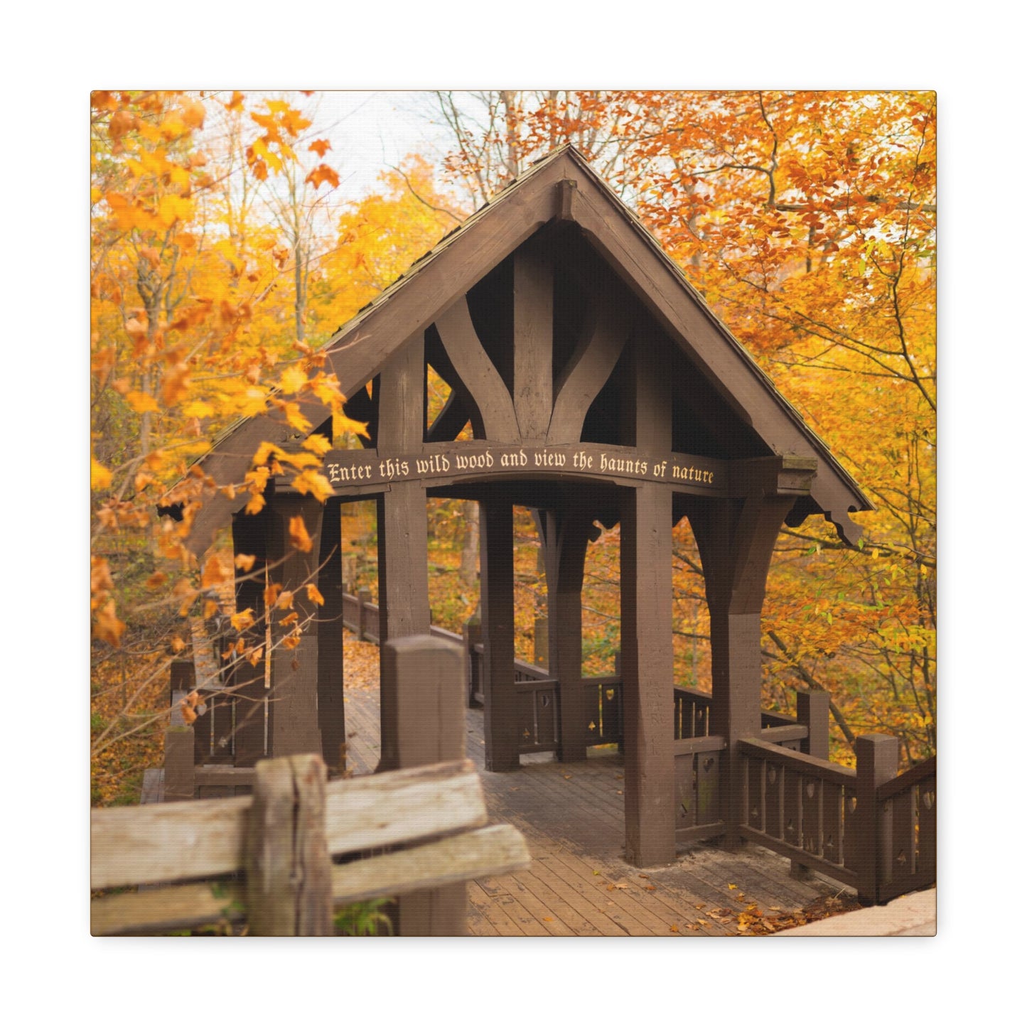 7 Bridges Trail’s Covered Bridge at Grant Park in South Milwaukee Wisconsin, Photography Canvas Wrap Wall Art