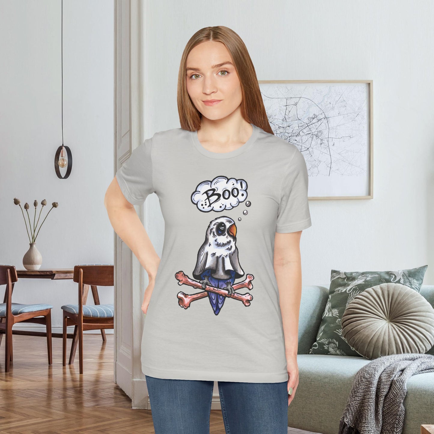 Ghost Lovebird Boo! Hand-Drawn & Hand-Colored Tee